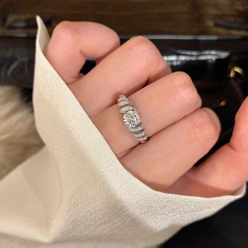 Inel cu moissanit pentru femei, bază din cupru, formă U, electroplacare, bijuterii în stil coreean