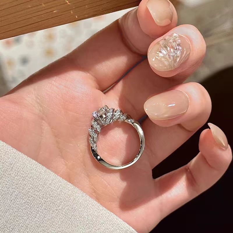 Inel cu moissanit pentru femei, bază din cupru, formă U, electroplacare, bijuterii în stil coreean