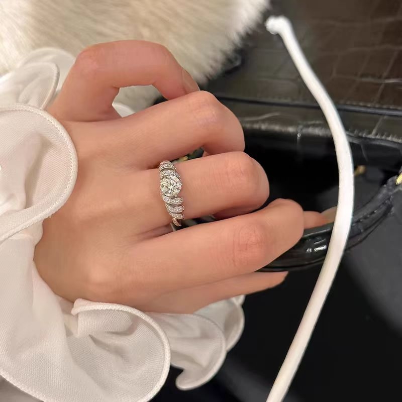 Inel cu moissanit pentru femei, bază din cupru, formă U, electroplacare, bijuterii în stil coreean