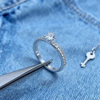 Inel din argint 925 cu Moissanite de 1 carat, montură cu șase gheare, design geometric