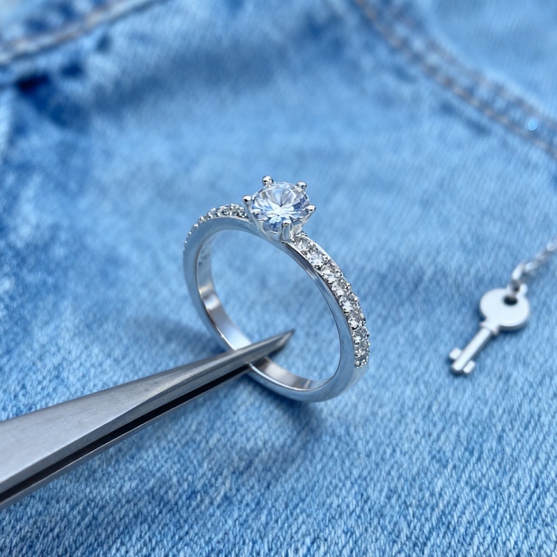 Inel din argint 925 cu Moissanite de 1 carat, montură cu șase gheare, design geometric