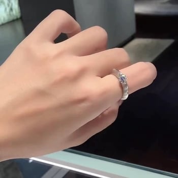 Inel din argint s925, design geometric, montură cu diamant, rotativ, stil feminin lux