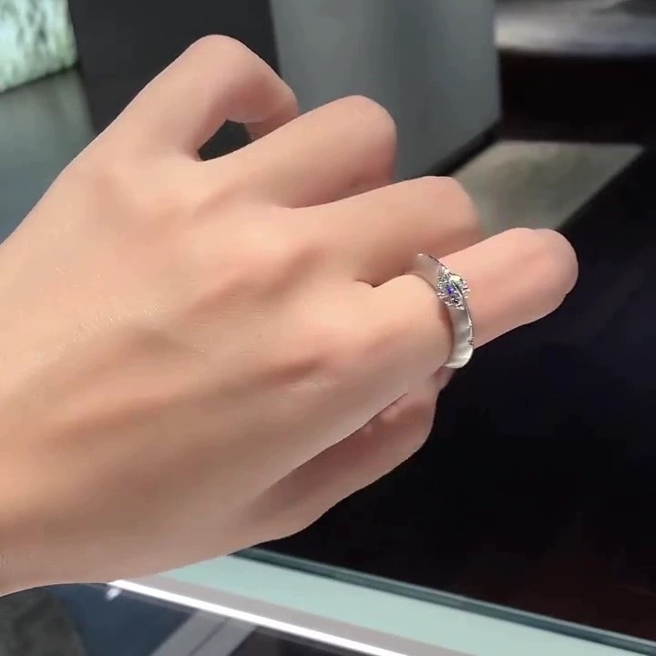 Inel din argint s925, design geometric, montură cu diamant, rotativ, stil feminin lux