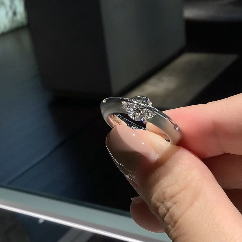 Inel din argint s925, design geometric, montură cu diamant, rotativ, stil feminin lux