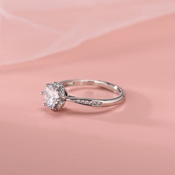 Inel Moissanit, 1 carat, montură cu șase zimți, inel de cununie pentru femei, placare cu cupru