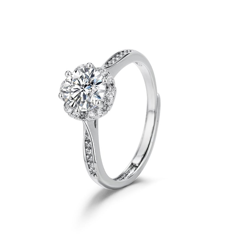 Inel Moissanit, 1 carat, montură cu șase zimți, inel de cununie pentru femei, placare cu cupru