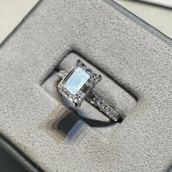 Inel cu moissanit, argint 925, design geometric, pentru femei