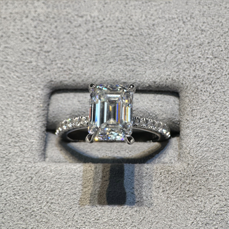 Inel cu moissanit, argint 925, design geometric, pentru femei