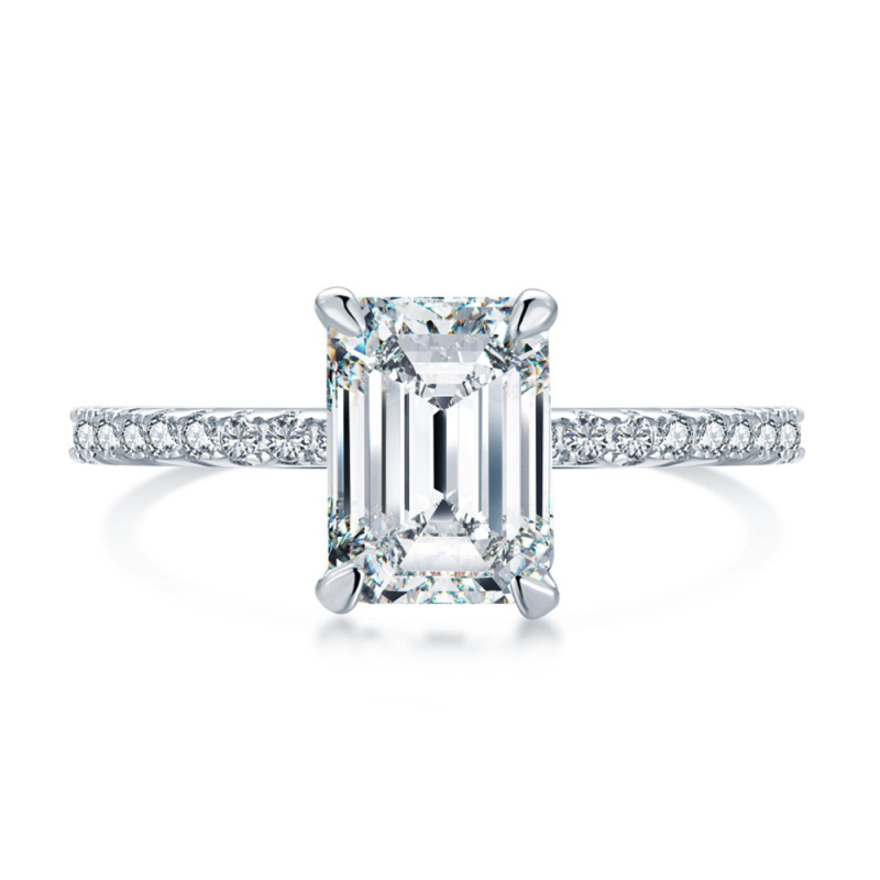 Inel cu moissanit, argint 925, design geometric, pentru femei