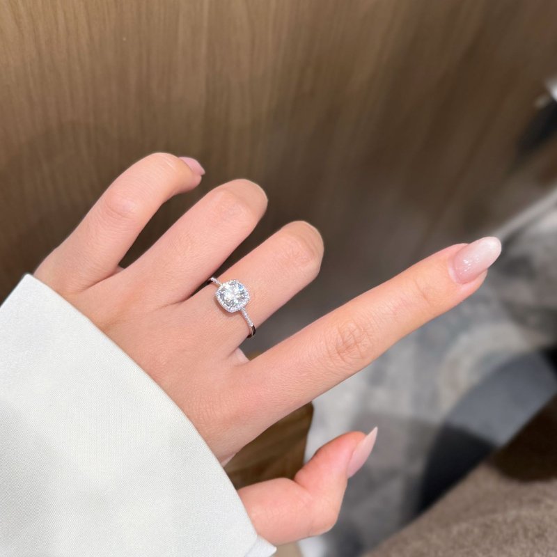 Пръстен от 925 стерлингово сребро с диамант за жени, лек луксозен стил