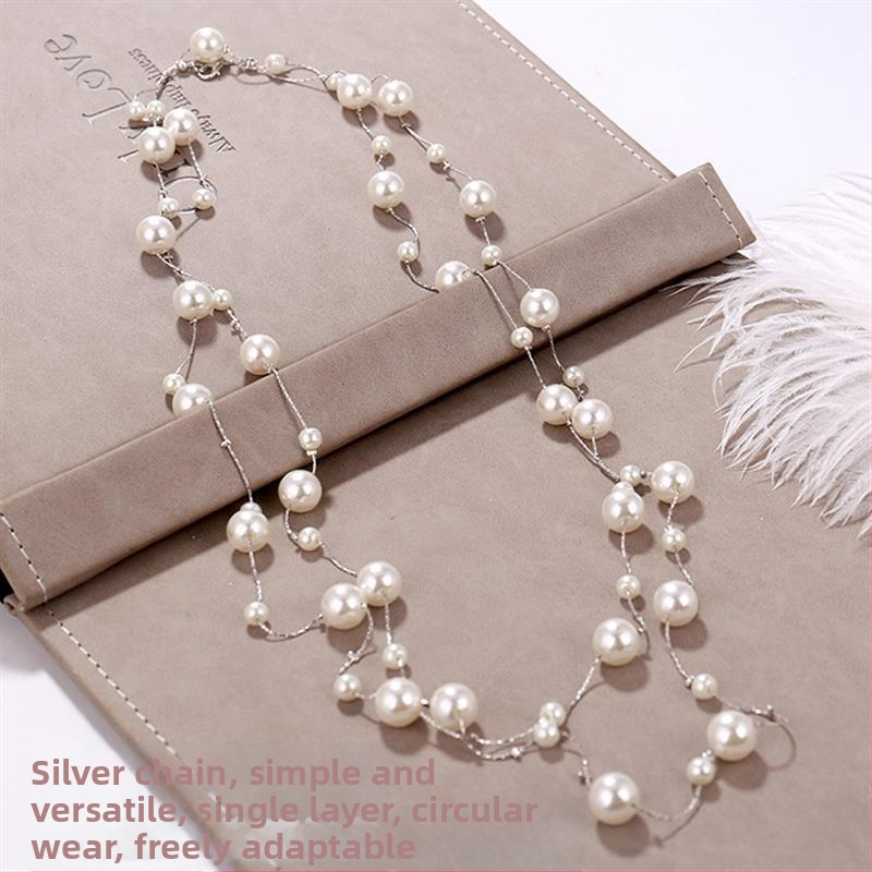Dugačka biserno ogrlica za žene, korejskog stila, minimalistički privjesak na lanac za džemper