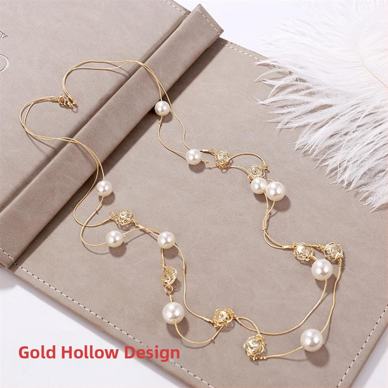 Dugačka biserno ogrlica za žene, korejskog stila, minimalistički privjesak na lanac za džemper