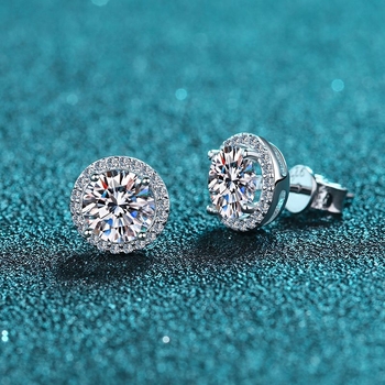 Moissanite apvalūs auskarai, 925 sidabras, keturių įtvirtinimų, unisex, 1 karatas