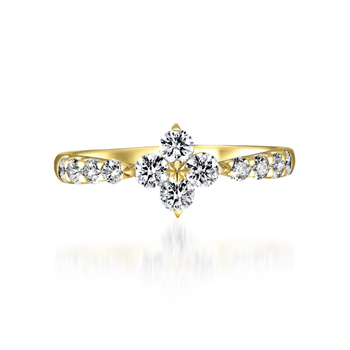 Prsten s motivom četverolistne deteline, moissanit, srebro 925 s pozlaćivanjem 14K, japanski stil