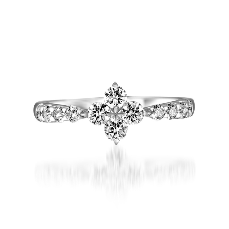 Prsten s motivom četverolistne deteline, moissanit, srebro 925 s pozlaćivanjem 14K, japanski stil