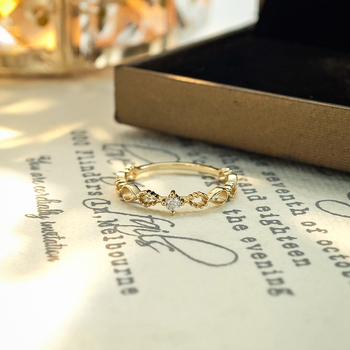 Dunli Jewelry japanski stil prsten za slaganje, S925 srebro, pozlaćeni moissanit, svestran ženski prsten