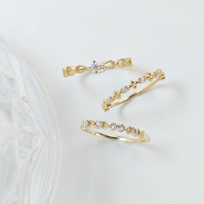 Dunli Jewelry japanski stil prsten za slaganje, S925 srebro, pozlaćeni moissanit, svestran ženski prsten