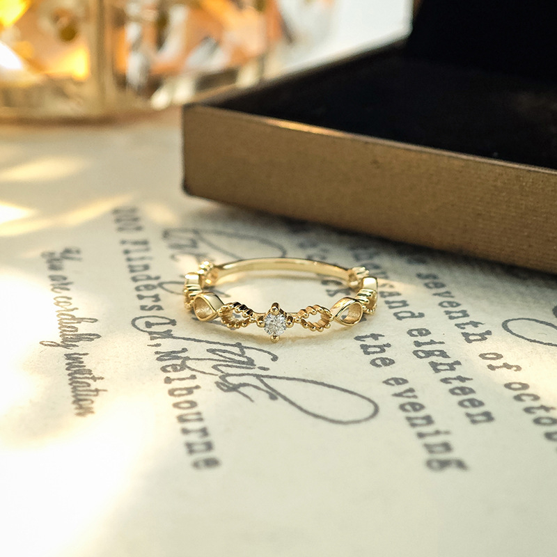 Dunli Jewelry japanski stil prsten za slaganje, S925 srebro, pozlaćeni moissanit, svestran ženski prsten