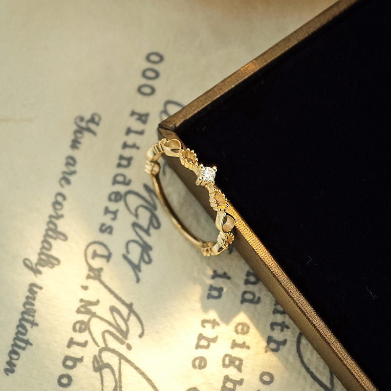 Dunli Jewelry japanski stil prsten za slaganje, S925 srebro, pozlaćeni moissanit, svestran ženski prsten
