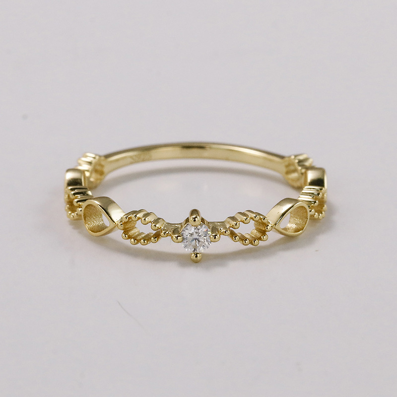 Dunli Jewelry japanski stil prsten za slaganje, S925 srebro, pozlaćeni moissanit, svestran ženski prsten