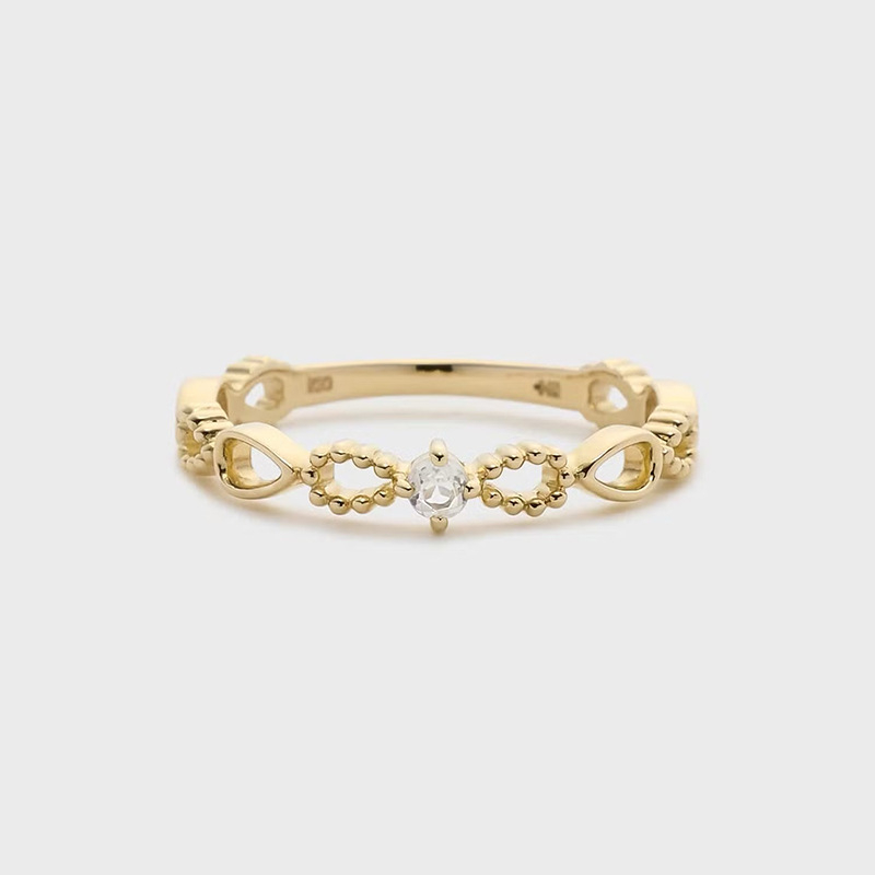 Dunli Jewelry japanski stil prsten za slaganje, S925 srebro, pozlaćeni moissanit, svestran ženski prsten