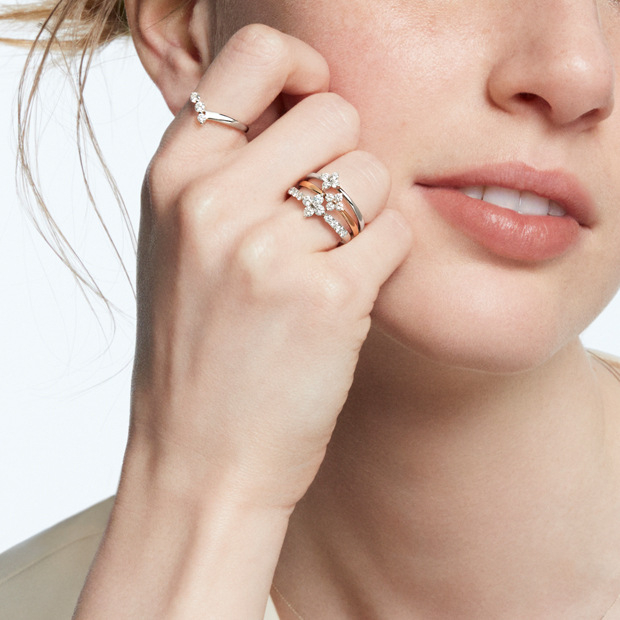 Prsten s motivom četverolisne djeteline, Moissanit diamant, srebro 925, japanski stil
