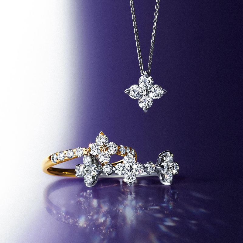 Prsten s motivom četverolisne djeteline, Moissanit diamant, srebro 925, japanski stil
