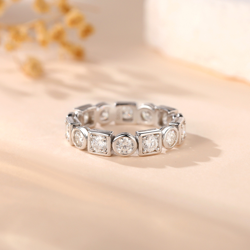 Prsteň z Moissanitu zo striebra 925, celý kruh, unisex, ľahký luxusný štýl, elektroplating