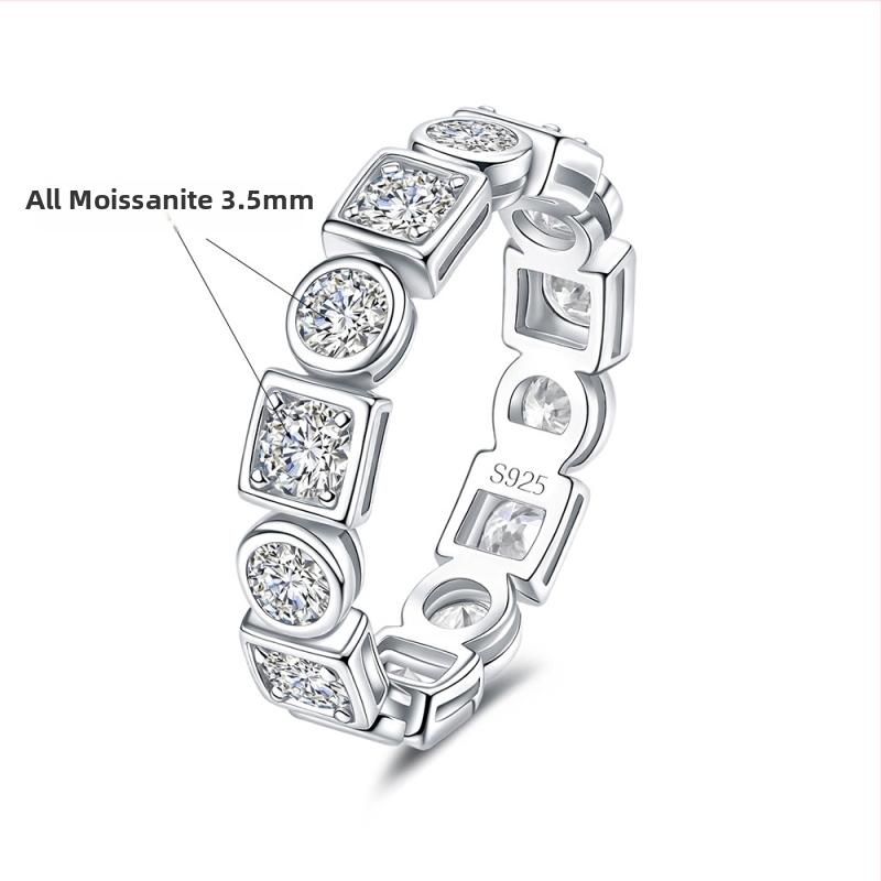 Prsteň z Moissanitu zo striebra 925, celý kruh, unisex, ľahký luxusný štýl, elektroplating