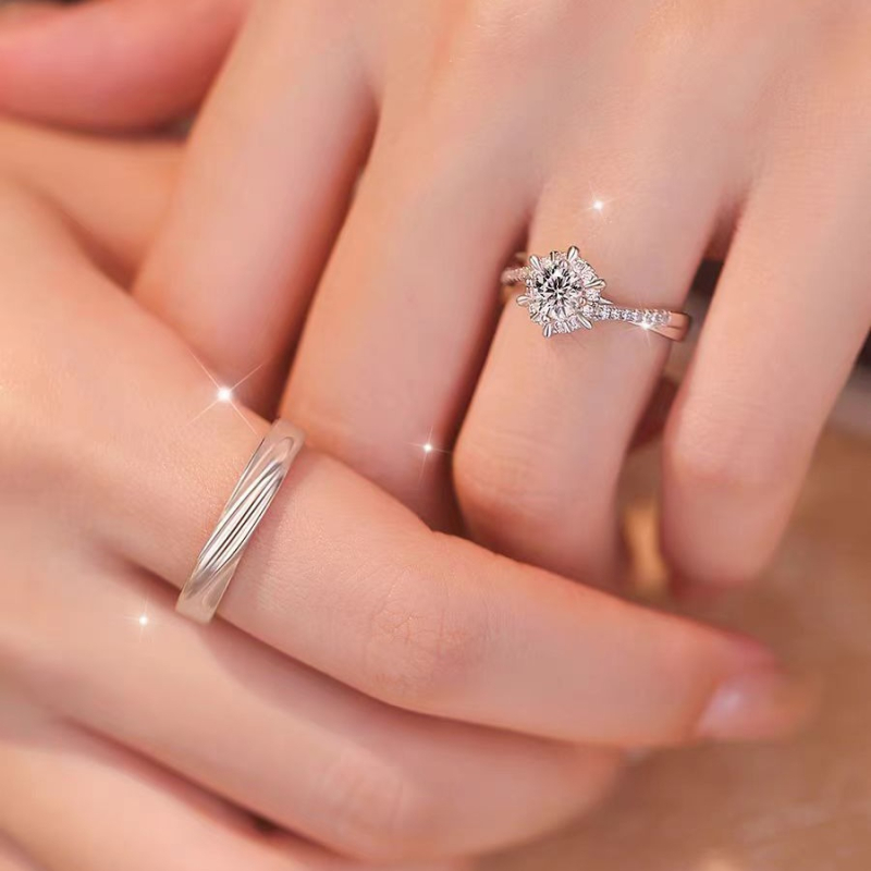 S999 srebrni prstenovi za par s hexagonalnom pletenom dizajnom, s moissanitom u šest prstena – zaruka