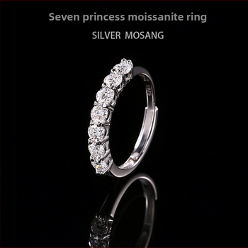 Prsteň zo striebra 925, sedem Moissanitových kameňov v tvare Princess, stackable, polovičný prsteň