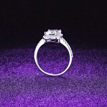 Inel din argint 925 cu moissanit, piatră tăiată Emerald, montură completă, finisaj electroplacat