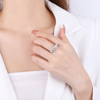 Moissanit gyűrű 925-ös ezüstből, csillag alakú geometriai dizájn, női gyűrű, könnyed luxus stílus