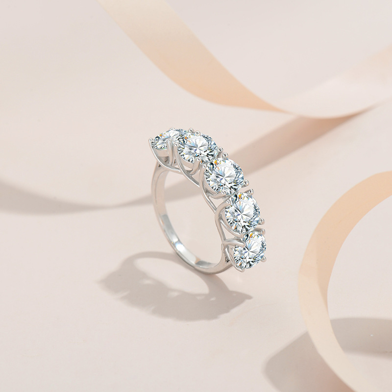 Moissanit gyűrű 925-ös ezüstből, csillag alakú geometriai dizájn, női gyűrű, könnyed luxus stílus