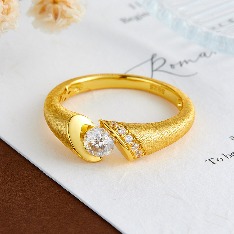 Dunli Jewelry Moissanitni prsten, retro brušeni završetak, za žene, S925 srebro s premazom 18K zlata, europski i američki stil, lagani luksuz