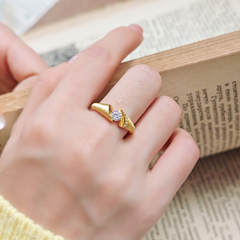 Dunli Jewelry Moissanitni prsten, retro brušeni završetak, za žene, S925 srebro s premazom 18K zlata, europski i američki stil, lagani luksuz