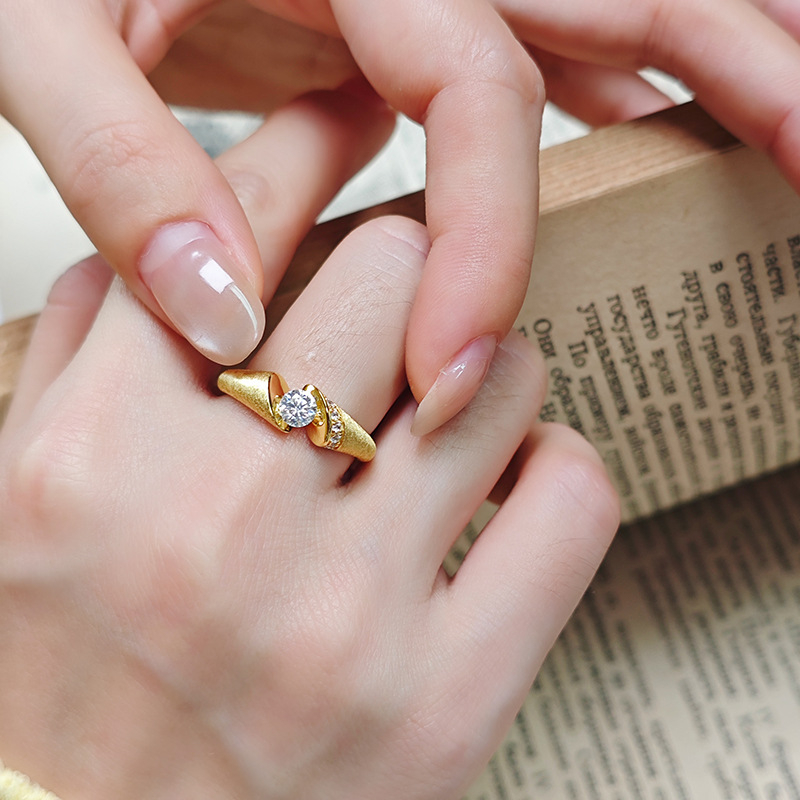 Dunli Jewelry Moissanitni prsten, retro brušeni završetak, za žene, S925 srebro s premazom 18K zlata, europski i američki stil, lagani luksuz
