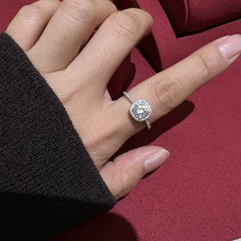 Inel din argint 925, accente cu Moissanit cubic, formă geometrică, placare electroplată, inel deschis reglabil