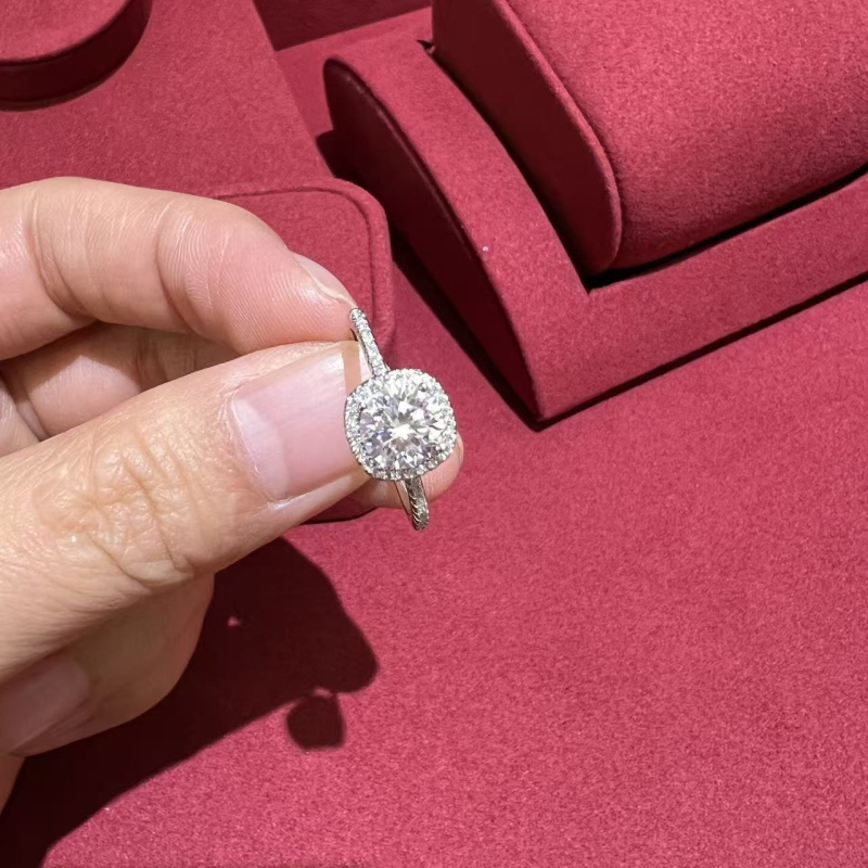 Inel din argint 925, accente cu Moissanit cubic, formă geometrică, placare electroplată, inel deschis reglabil