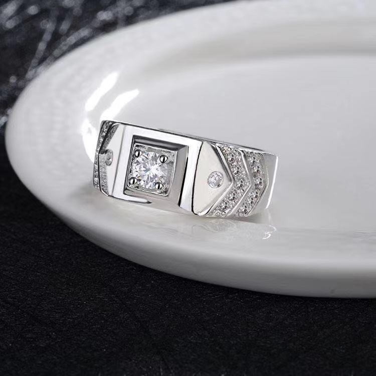 Pánsky prsteň – 24K pozlátený, moissanit, kórejský štýl, geometrický dizajn, ekologická meď