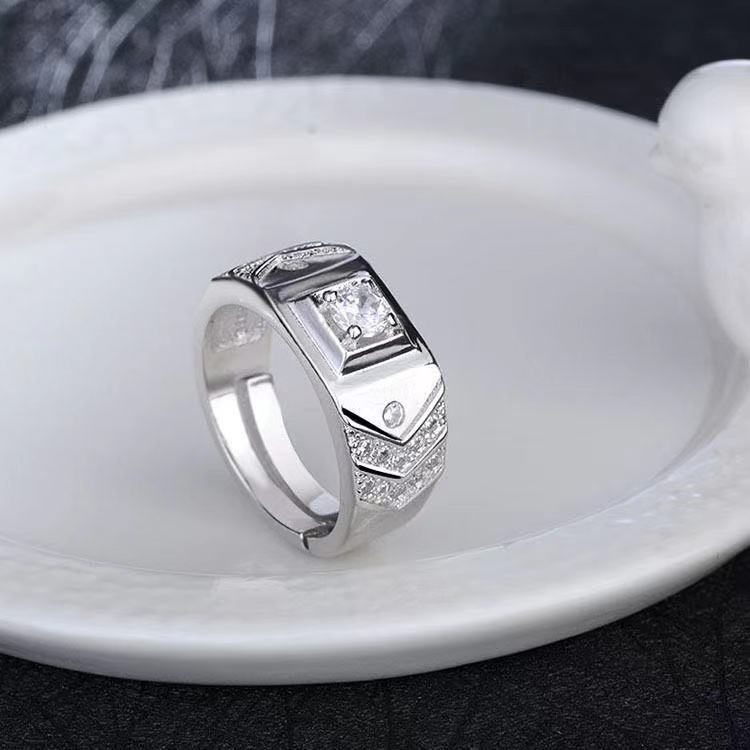 Pánsky prsteň – 24K pozlátený, moissanit, kórejský štýl, geometrický dizajn, ekologická meď