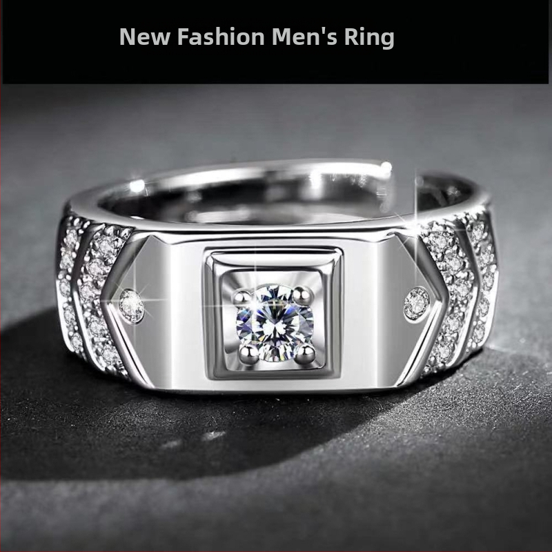 Pánsky prsteň – 24K pozlátený, moissanit, kórejský štýl, geometrický dizajn, ekologická meď