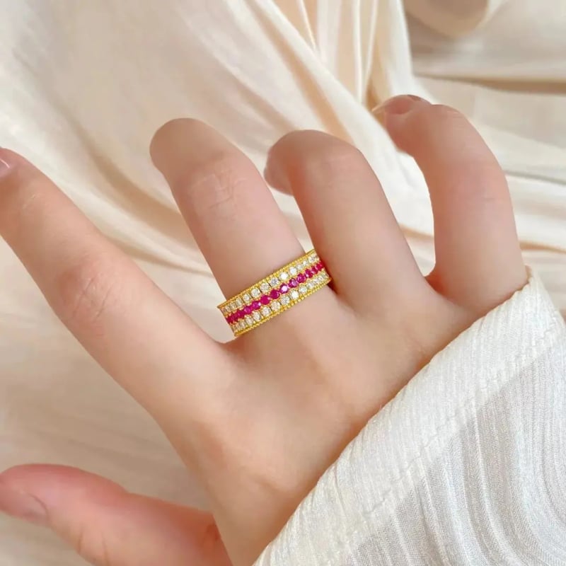 Geometrický prsteň z meďe so zirkónom, elektrolyticky lakovaný — dámsky prsteň pre pár