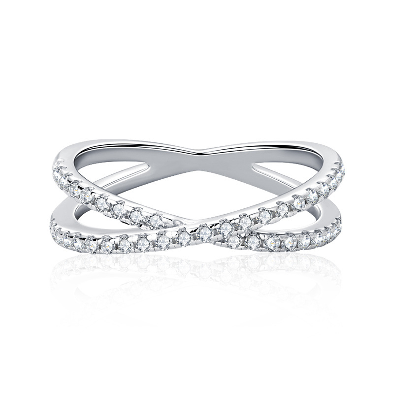 Prsteň s moissanitom, striebro 925, geometrický kríž dizajn, hmotnosť ~2,68 g