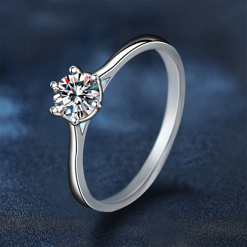 Moissanitni prsten, šestozubni postav s minimalističkim geometrijskim dizajnom, 0,5 ct, srebro 925, GRA certifikat