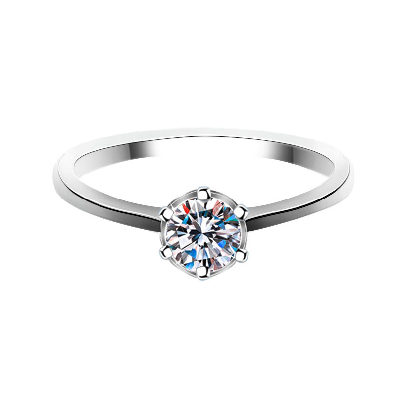 Moissanitni prsten, šestozubni postav s minimalističkim geometrijskim dizajnom, 0,5 ct, srebro 925, GRA certifikat