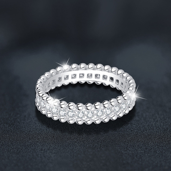 Inel Moissanite Starry Sky, Argint 925, margine cu mărgele, încrustare completă, tăiere diamant, pentru femei, stil geometric minimalist, 2,6 g