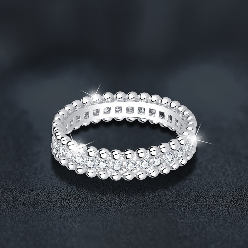 Inel Moissanite Starry Sky, Argint 925, margine cu mărgele, încrustare completă, tăiere diamant, pentru femei, stil geometric minimalist, 2,6 g