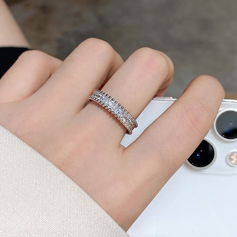 Inel Moissanite Starry Sky, Argint 925, margine cu mărgele, încrustare completă, tăiere diamant, pentru femei, stil geometric minimalist, 2,6 g