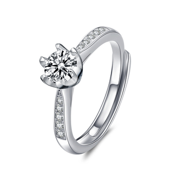 Inel cu Moissanit, Argint 925, montură cu șase gheare, reglabil, platinat 0,05 μm